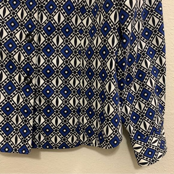 FOXCROFT WRINKLE FREE SHIRT WOMENS 14 BLACK & BLUE FITTED 100% COTTON BUTTON UP. - Picture 4 of 11